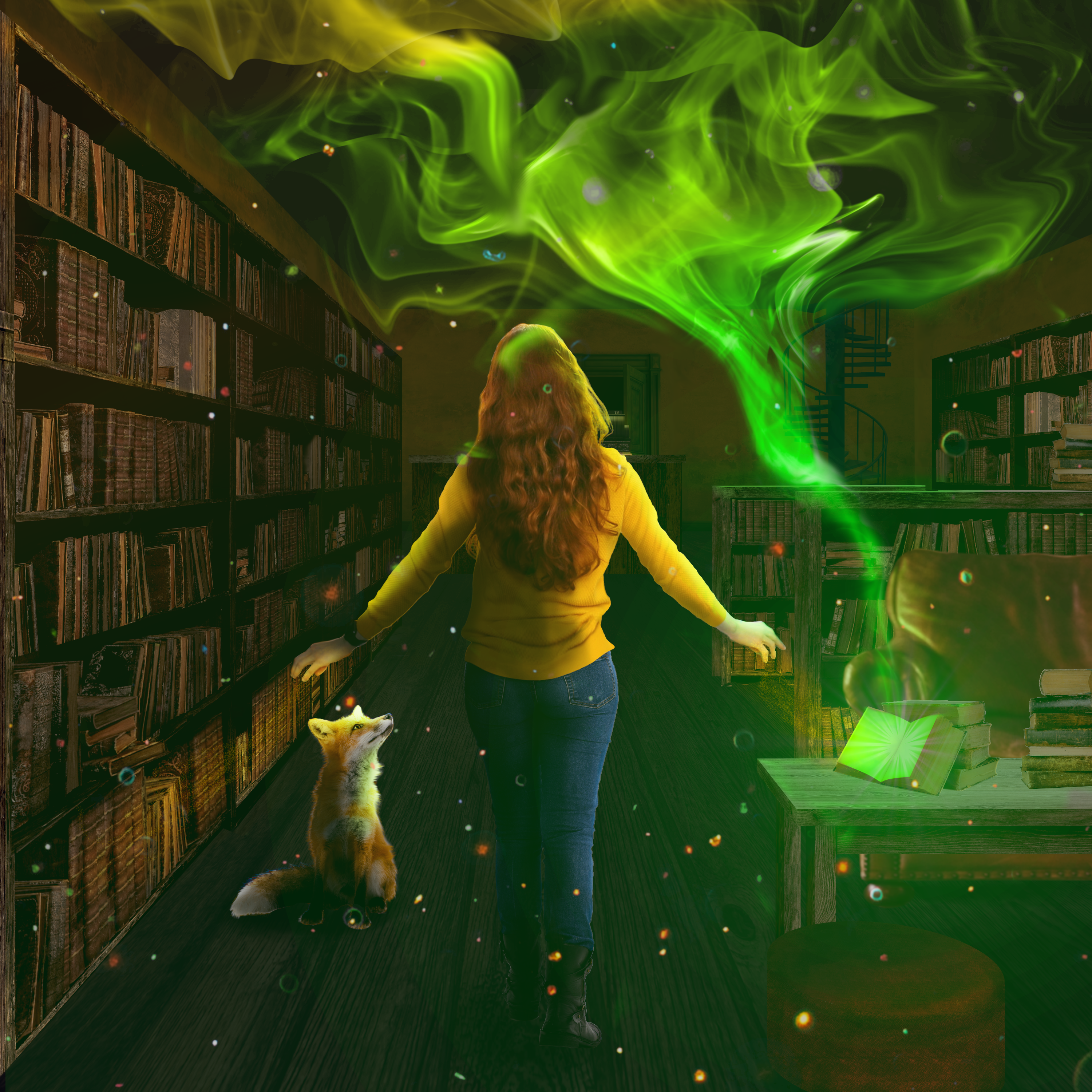 Picture of Runa in her magical bookshop.